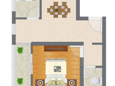 1室1厅 31.22平米户型图