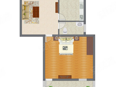 1室1厅 66.52平米户型图