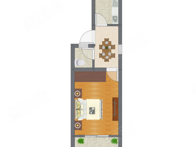 1室1厅 25.40平米