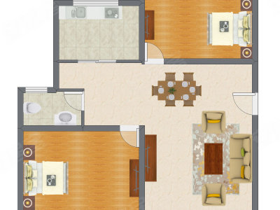 2室2厅 74.26平米户型图