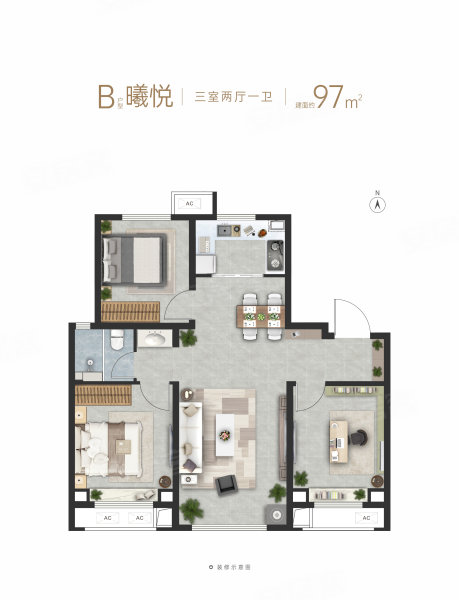 泽信拾光名著3室2厅1卫97㎡南91万