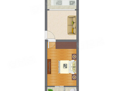 1室1厅 40.17平米户型图