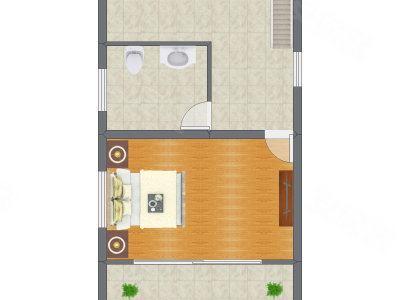1室1厅 42.57平米户型图