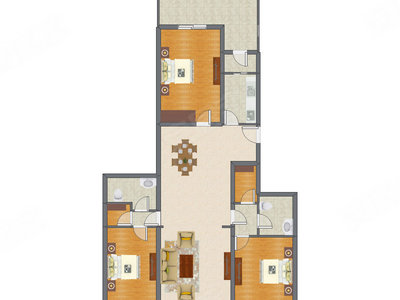 3室2厅 165.19平米户型图