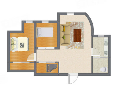 2室1厅 66.55平米户型图
