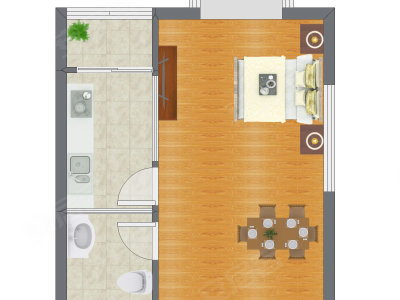 1室1厅 44.50平米户型图