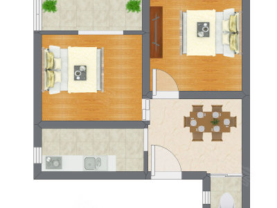 2室1厅 44.20平米