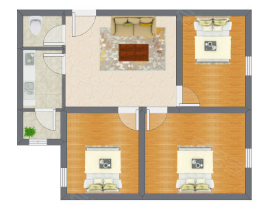 3室1厅 77.65平米户型图