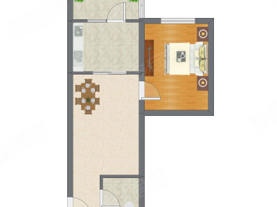 1室1厅 53.02平米户型图
