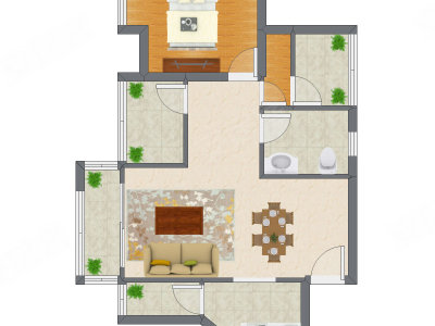 1室2厅 68.40平米户型图