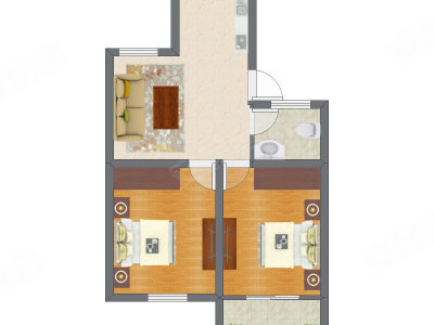 2室1厅 69.60平米户型图