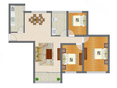 3室2厅 93.63平米户型图