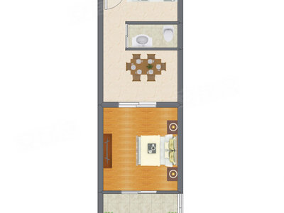 1室1厅 46.77平米户型图