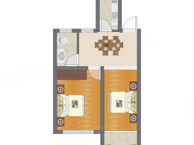 2室1厅 61.70平米户型图
