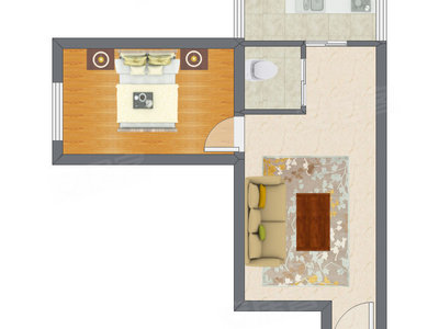 1室1厅 43.28平米户型图