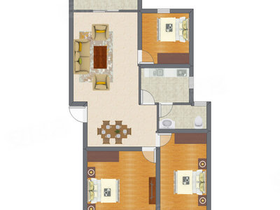 3室2厅 90.70平米户型图