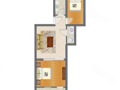 2室1厅 61.99平米