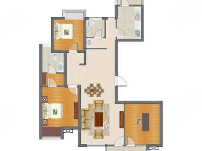 2室2厅 134.93平米户型图