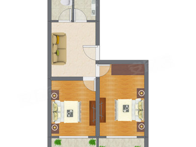 2室1厅 65.35平米户型图