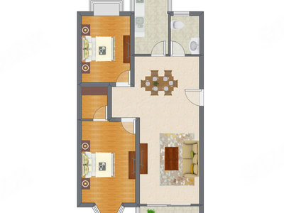 2室2厅 106.60平米户型图