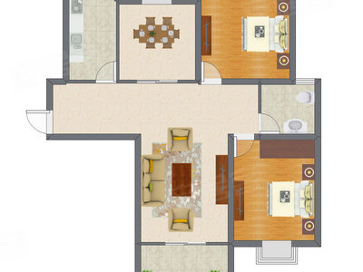 2室2厅 80.39平米户型图