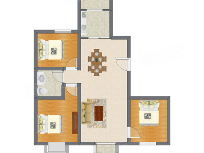 3室1厅 60.50平米