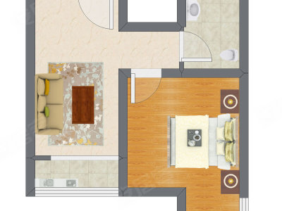 1室1厅 42.89平米户型图