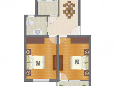 2室1厅 68.92平米户型图