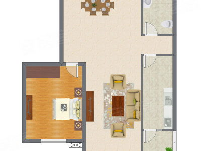 1室1厅 98.46平米户型图