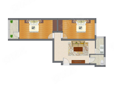 2室1厅 69.40平米户型图