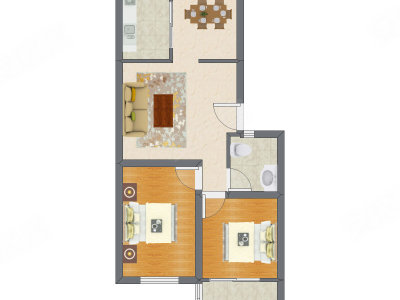 2室2厅 75.12平米户型图
