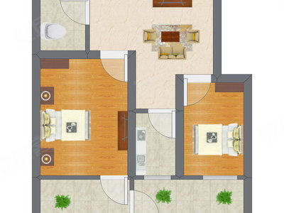 2室1厅 48.77平米户型图