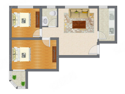 2室1厅 73.70平米户型图