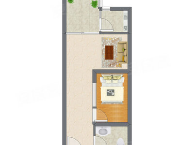 1室1厅 50.28平米户型图