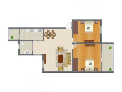 2室2厅 92.16平米户型图