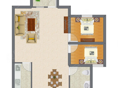 2室1厅 65.00平米户型图