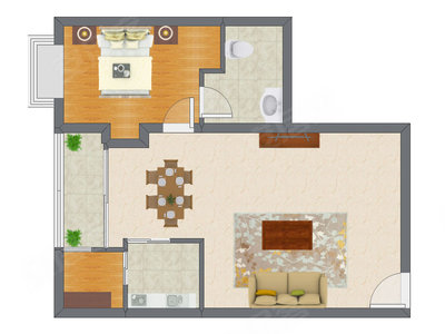 1室2厅 85.59平米户型图