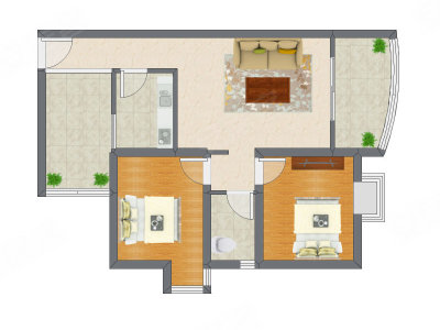 2室1厅 80.73平米户型图