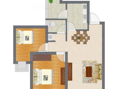2室2厅 57.00平米户型图