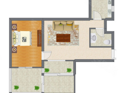 1室1厅 64.70平米户型图