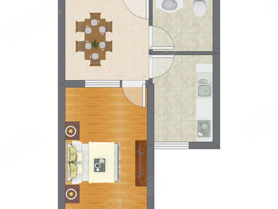 1室1厅 45.79平米户型图