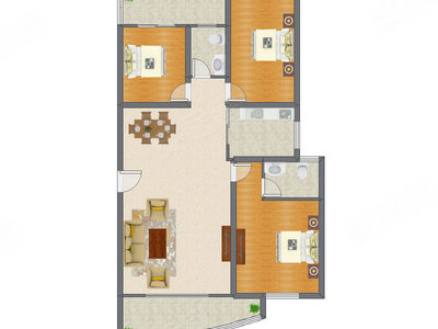 3室2厅 129.76平米户型图