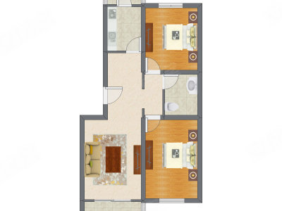 2室1厅 89.49平米户型图