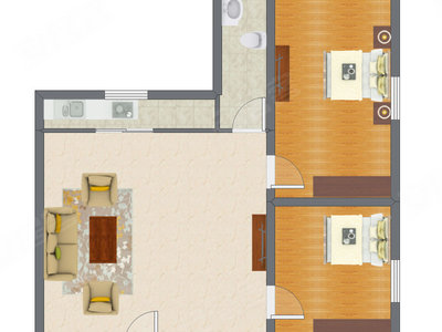 2室1厅 64.45平米户型图