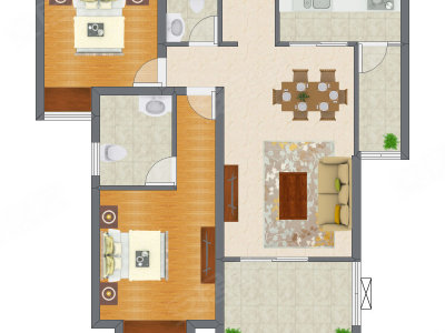 2室2厅 89.75平米户型图