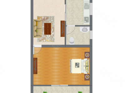 1室1厅 42.37平米户型图