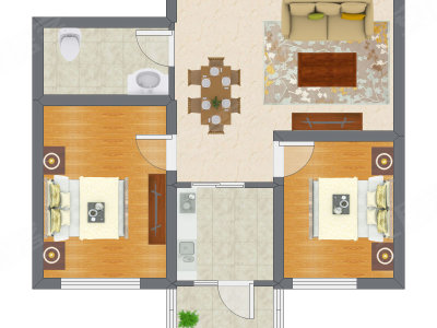 2室2厅 65.22平米户型图