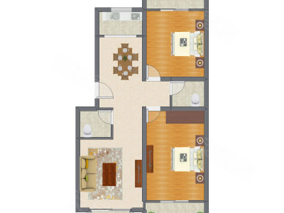 2室2厅 104.79平米户型图