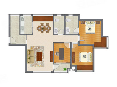 3室2厅 94.69平米户型图