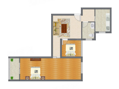 2室1厅 98.64平米